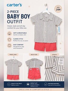Carter's Navy-Striped Short-Sleeve Button Shirt with White Base